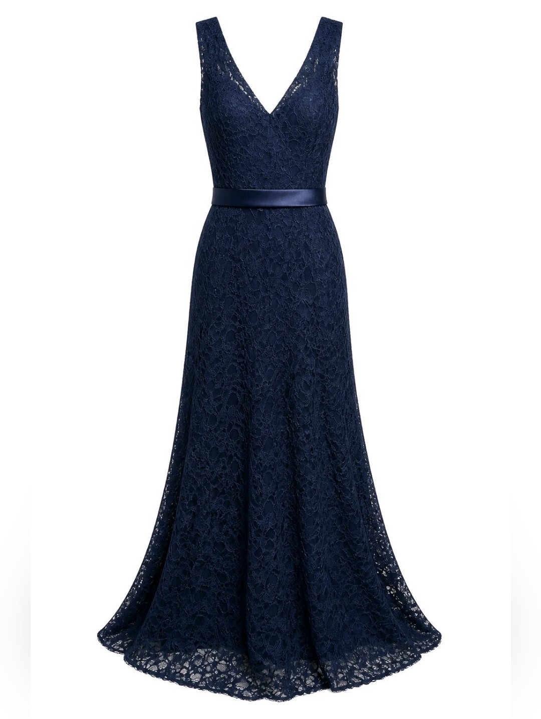 Nwt Morilee Navy Blue Floral Lace V-Neck Sleeveless A-Line Formal Gown, Size 16